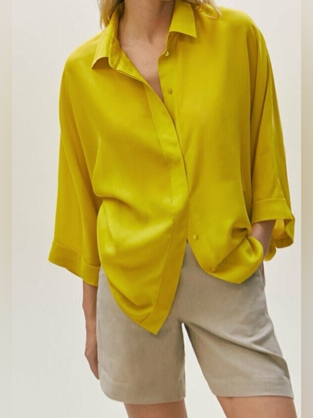 Massimo Dutti 100% Silk Oversized Relaxed Fit Button Front Blouse Top Small
